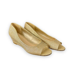 Gold Glitter Wedge Shoes Kelly & Katie 2" Heel Fancy Dress Shoe Size 8.5